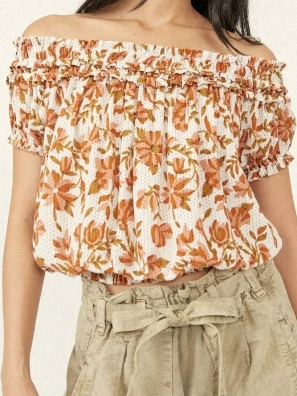 Free People Suki Boho Floral Top Size Small Terracotta